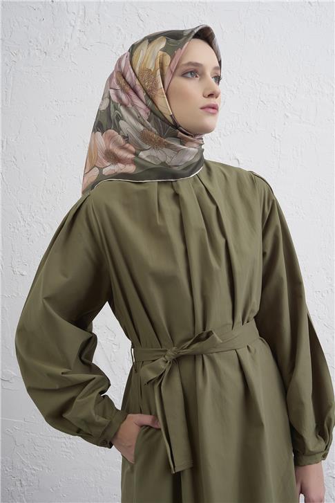 Armine Çiçek Desenli Saf İpek Twill Eşarp 9403D 80