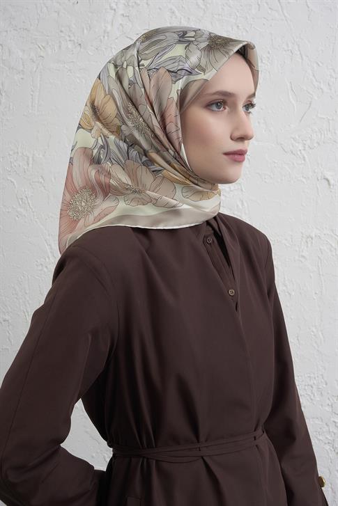 Armine Çiçek Desenli Saf İpek Twill Eşarp 9403D 81