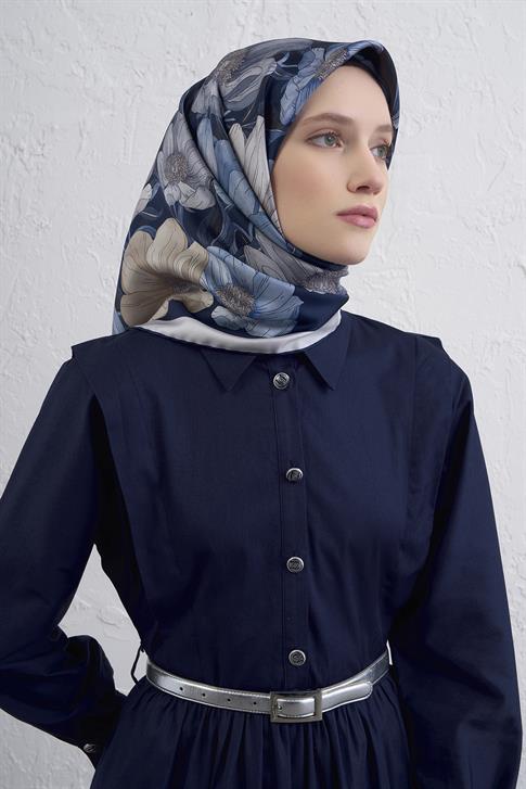 Armine Çiçek Desenli Saf İpek Twill Eşarp 9403D 83