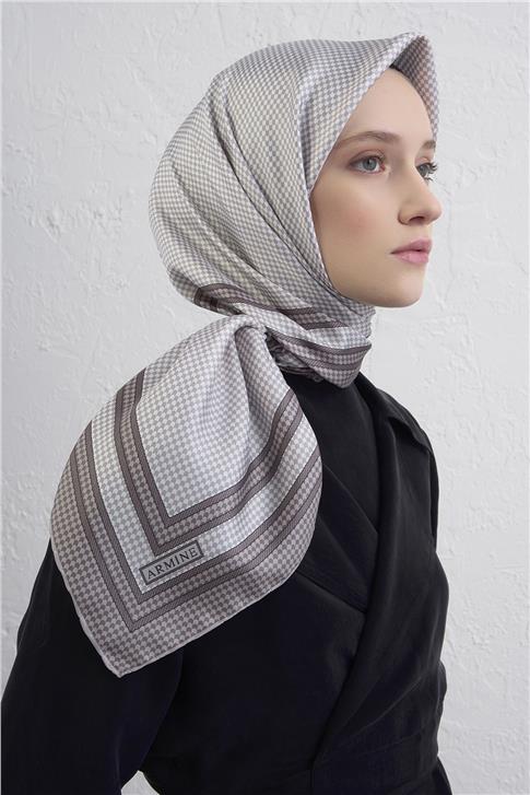 Armine Klasik Desenli Saf İpek Twill Eşarp 9404D 50