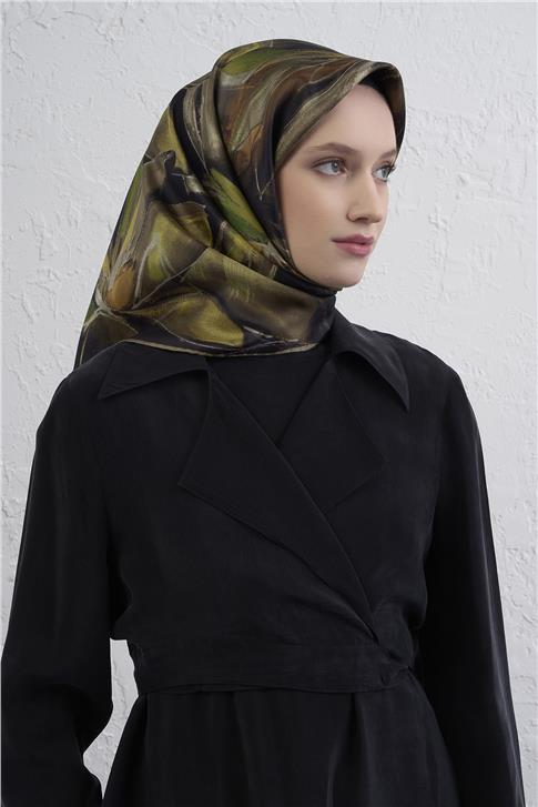 Armine Çiçek Desenli Saf İpek Twill Eşarp 9406D 05 