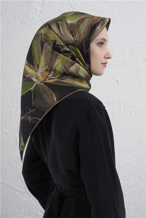 Armine Çiçek Desenli Saf İpek Twill Eşarp 9406D 05 