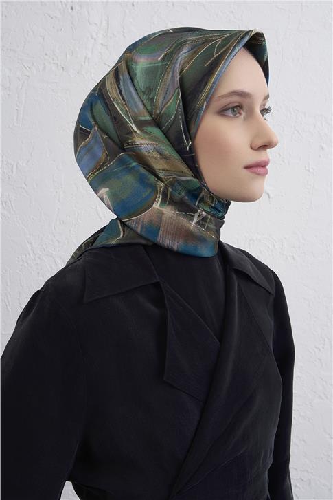 Armine Çiçek Desenli Saf İpek Twill Eşarp 9406D 35 