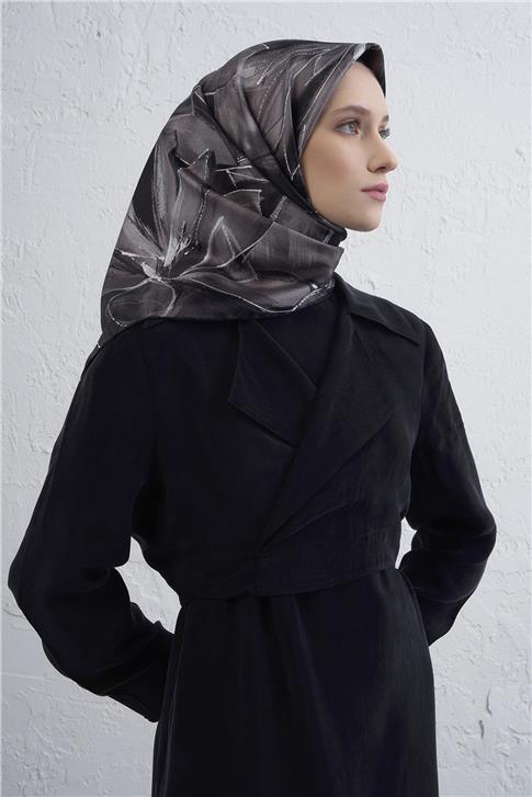 Armine Çiçek Desenli Saf İpek Twill Eşarp 9406D 59