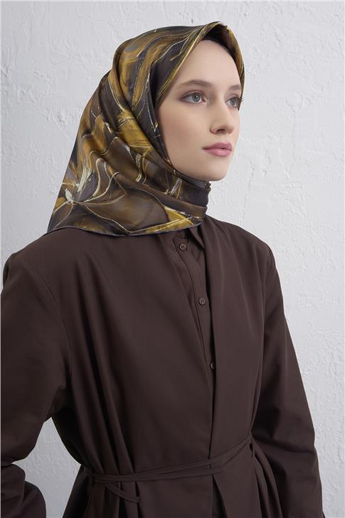 Armine Çiçek Desenli Saf İpek Twill Eşarp 9406D 82 