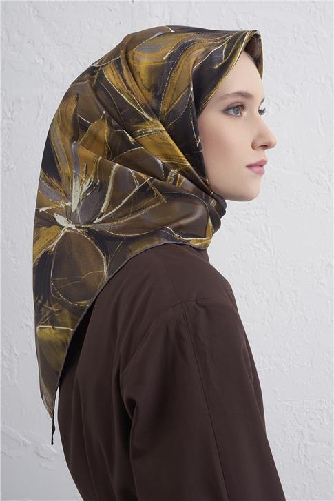 Armine Çiçek Desenli Saf İpek Twill Eşarp 9406D 82 