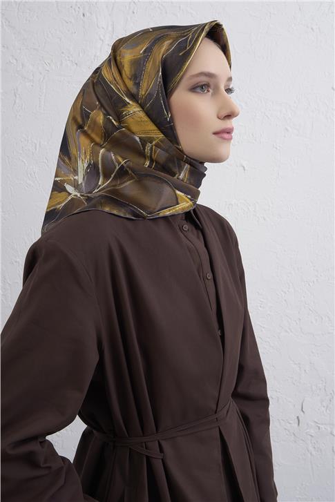 Armine Çiçek Desenli Saf İpek Twill Eşarp 9406D 82 