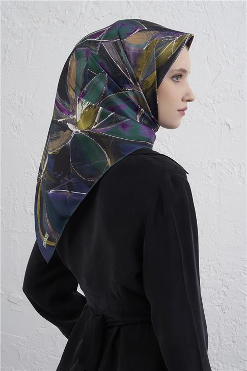 Armine Çiçek Desenli Saf İpek Twill Eşarp 9406D 84