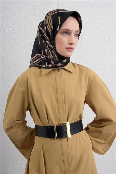 Armine Obje Desenli Saf İpek Twill Eşarp 9407D 04