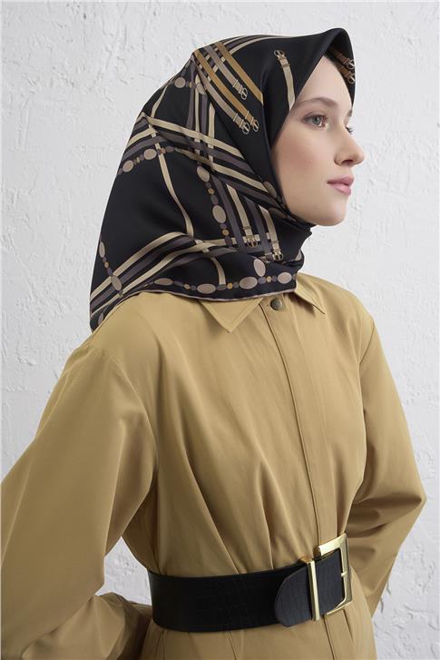 Armine Obje Desenli Saf İpek Twill Eşarp 9407D 04