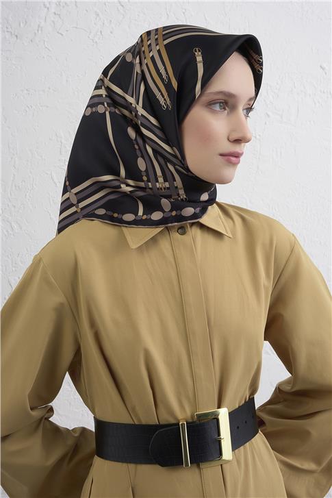 Armine Obje Desenli Saf İpek Twill Eşarp 9407D 04