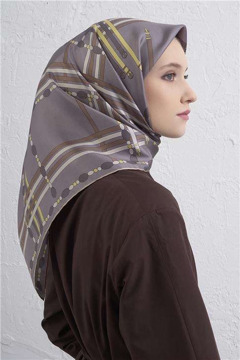 Armine Obje Desenli Saf İpek Twill Eşarp 9407D 37