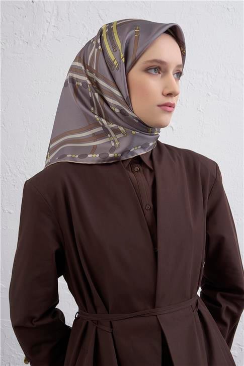 Armine Obje Desenli Saf İpek Twill Eşarp 9407D 37