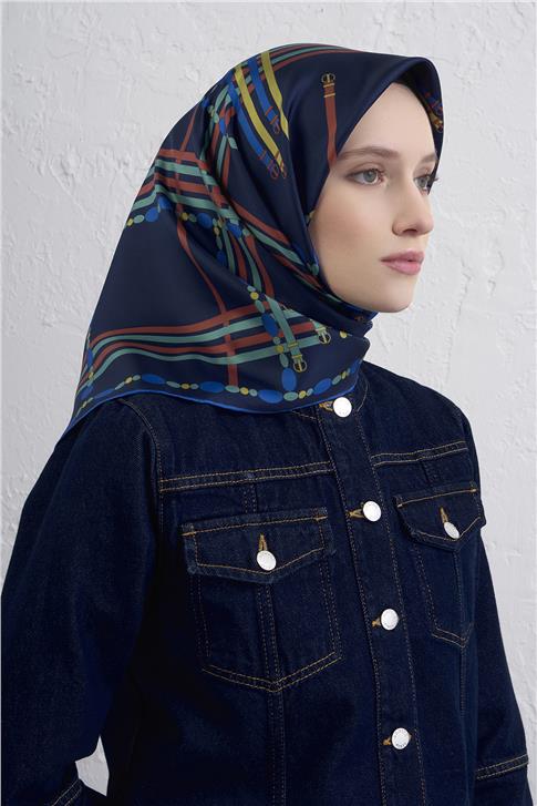 Armine Obje Desenli Saf İpek Twill Eşarp 9407D 51