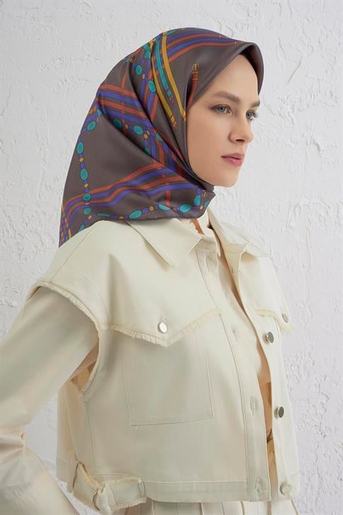 Armine Obje Desenli Saf İpek Twill Eşarp 9407D 54
