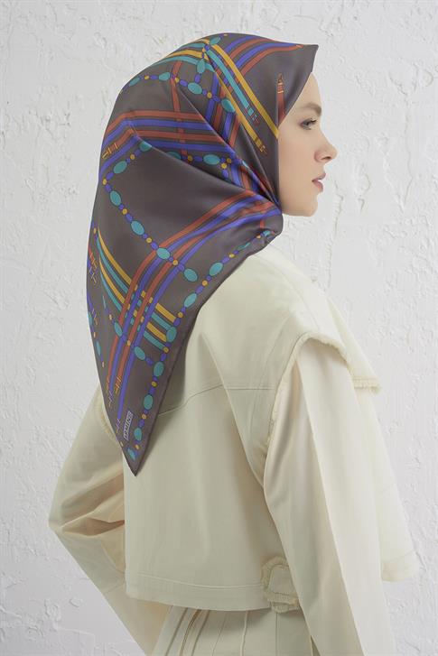 Armine Obje Desenli Saf İpek Twill Eşarp 9407D 54