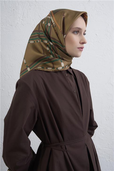 Armine Obje Desenli Saf İpek Twill Eşarp 9407D 81