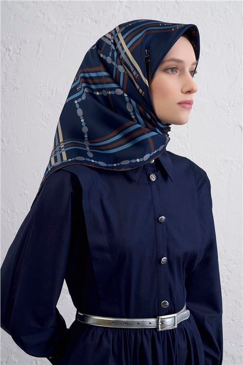 Armine Obje Desenli Saf İpek Twill Eşarp 9407D 83