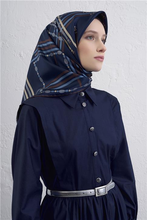 Armine Obje Desenli Saf İpek Twill Eşarp 9407D 83