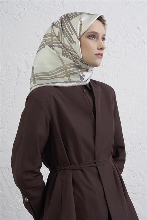 Armine Obje Desenli Saf İpek Twill Eşarp 9407D 84