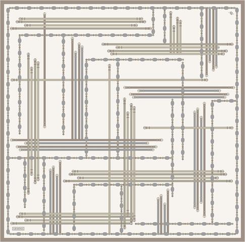 Armine Obje Desenli Saf İpek Twill Eşarp 9407D 84