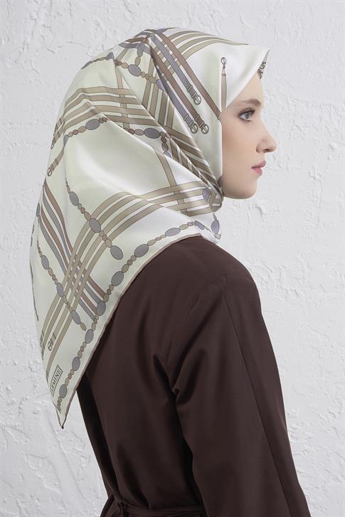 Armine Obje Desenli Saf İpek Twill Eşarp 9407D 84