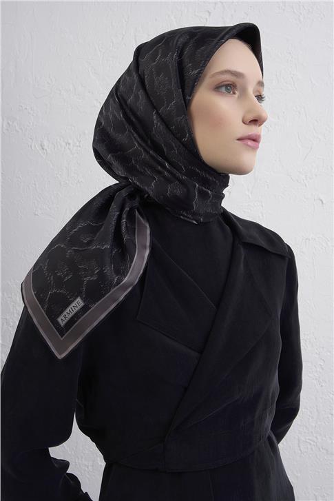 Armine Klasik Desenli Saf İpek Twill Eşarp 9408D 80