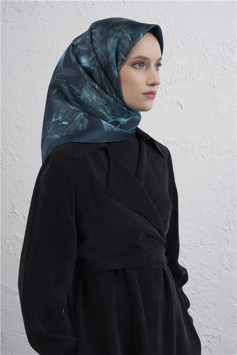 Armine Çiçek Desenli Saf İpek Twill Eşarp 9409D 04