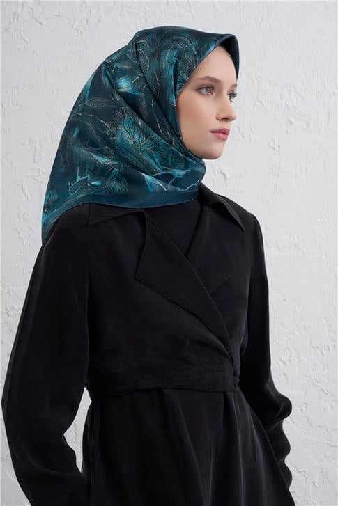 Armine Çiçek Desenli Saf İpek Twill Eşarp 9409D 04