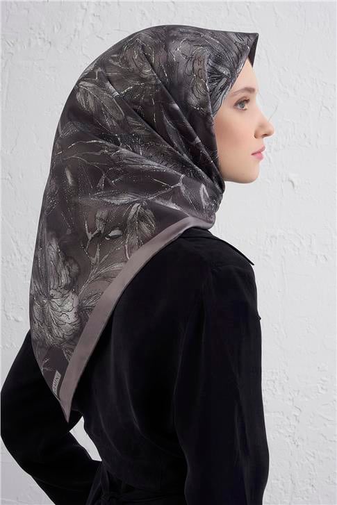 Armine Çiçek Desenli Saf İpek Twill Eşarp 9409D 07