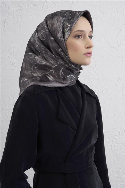 Armine Çiçek Desenli Saf İpek Twill Eşarp 9409D 07