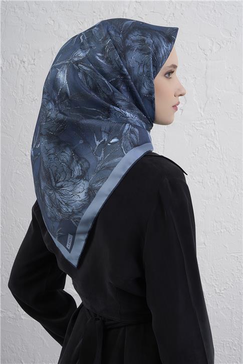 Armine Çiçek Desenli Saf İpek Twill Eşarp 9409D 34