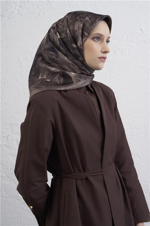 Armine Çiçek Desenli Saf İpek Twill Eşarp 9409D 82