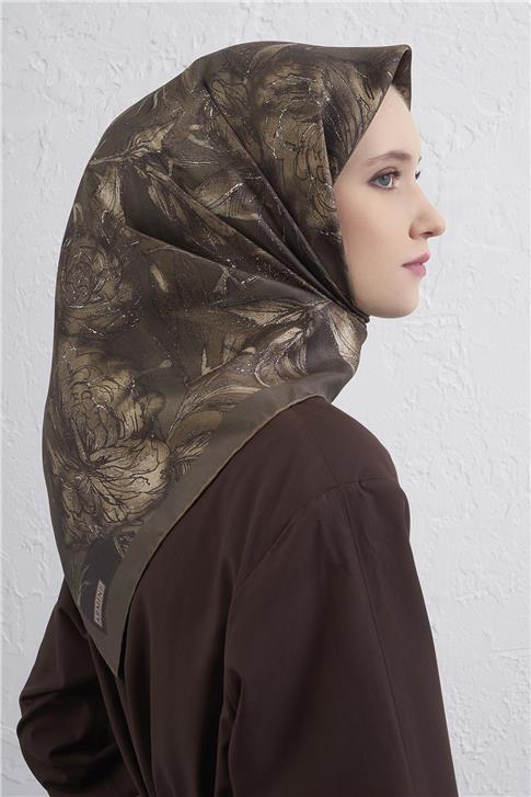Armine Çiçek Desenli Saf İpek Twill Eşarp 9409D 84