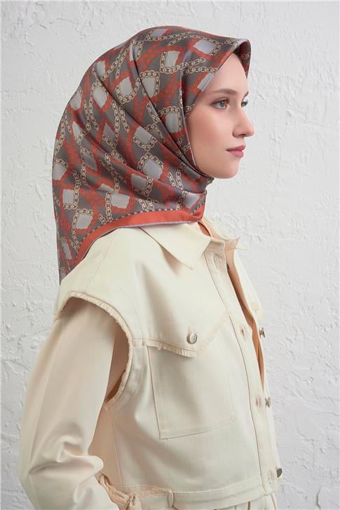 Armine Klasik Desenli Saf İpek Twill Eşarp 9410D 35