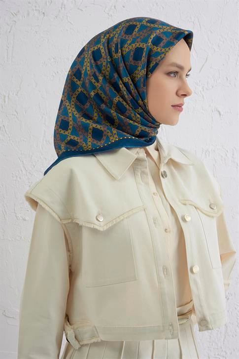 Armine Klasik Desenli Saf İpek Twill Eşarp 9410D 55