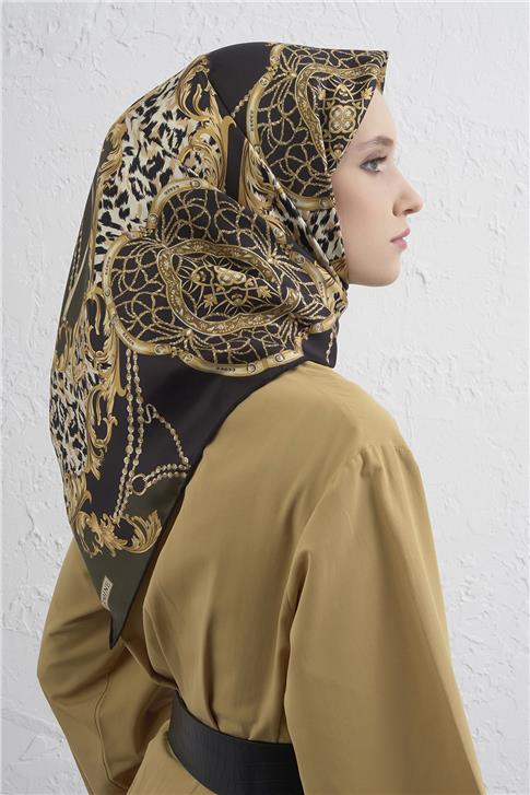 Armine Klasik Desenli Saf İpek Twill Eşarp 9411D 33