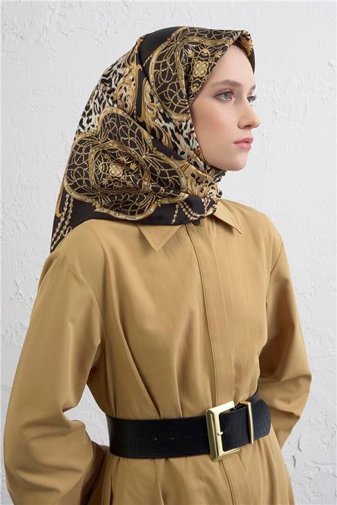 Armine Klasik Desenli Saf İpek Twill Eşarp 9411D 33