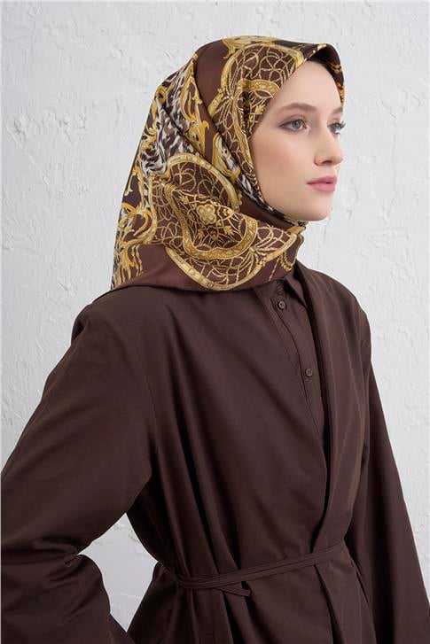 Armine Klasik Desenli Saf İpek Twill Eşarp 9411D 80