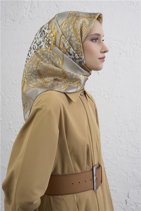 Armine Klasik Desenli Saf İpek Twill Eşarp 9411D 83
