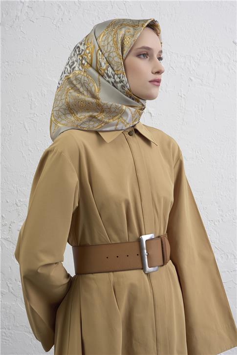 Armine Klasik Desenli Saf İpek Twill Eşarp 9411D 83
