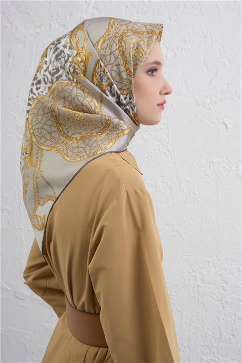 Armine Klasik Desenli Saf İpek Twill Eşarp 9411D 83
