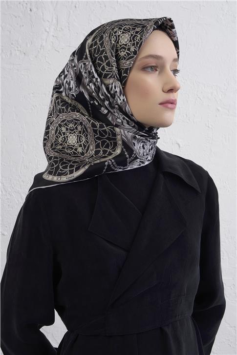 Armine Klasik Desenli Saf İpek Twill Eşarp 9411D 86