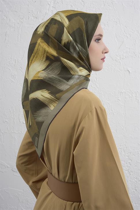 Armine Geometrik Desenli Saf İpek Twill Eşarp 9413D 04