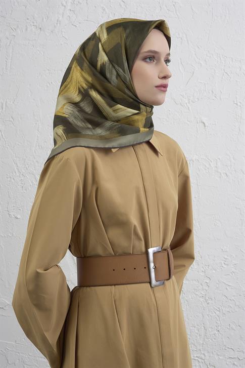 Armine Geometrik Desenli Saf İpek Twill Eşarp 9413D 04