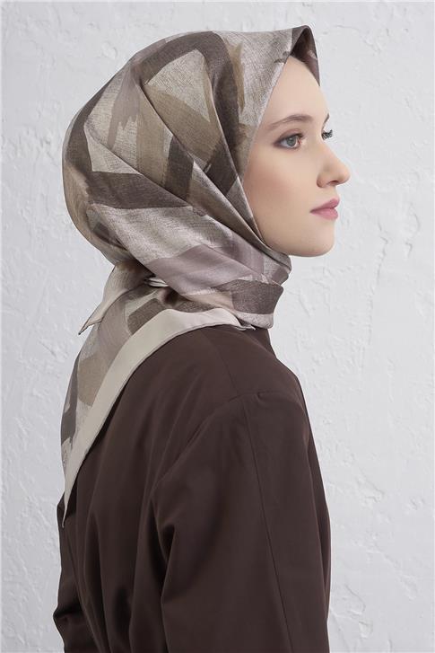 Armine Geometrik Desenli Saf İpek Twill Eşarp 9413D 07
