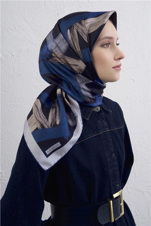 Armine Geometrik Desenli Saf İpek Twill Eşarp 9413D 31