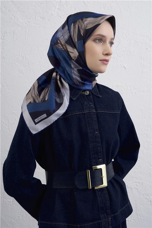 Armine Geometrik Desenli Saf İpek Twill Eşarp 9413D 31