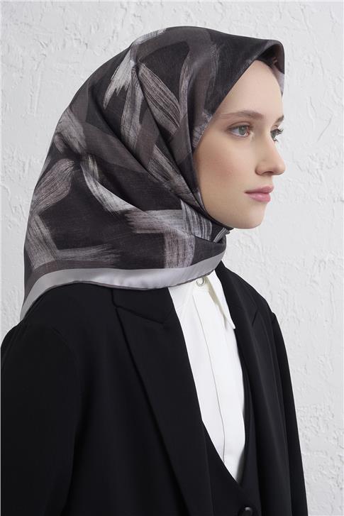 Armine Geometrik Desenli Saf İpek Twill Eşarp 9413D 84