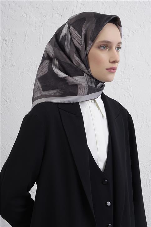 Armine Geometrik Desenli Saf İpek Twill Eşarp 9413D 84